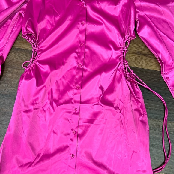 Fuchsia pink plus size dress with tie up strings on the side. - Picture 6 of 6